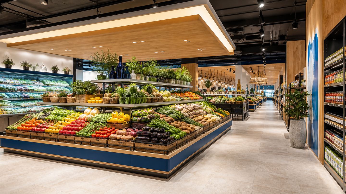 Concept illustration of a modern family supermarket interior